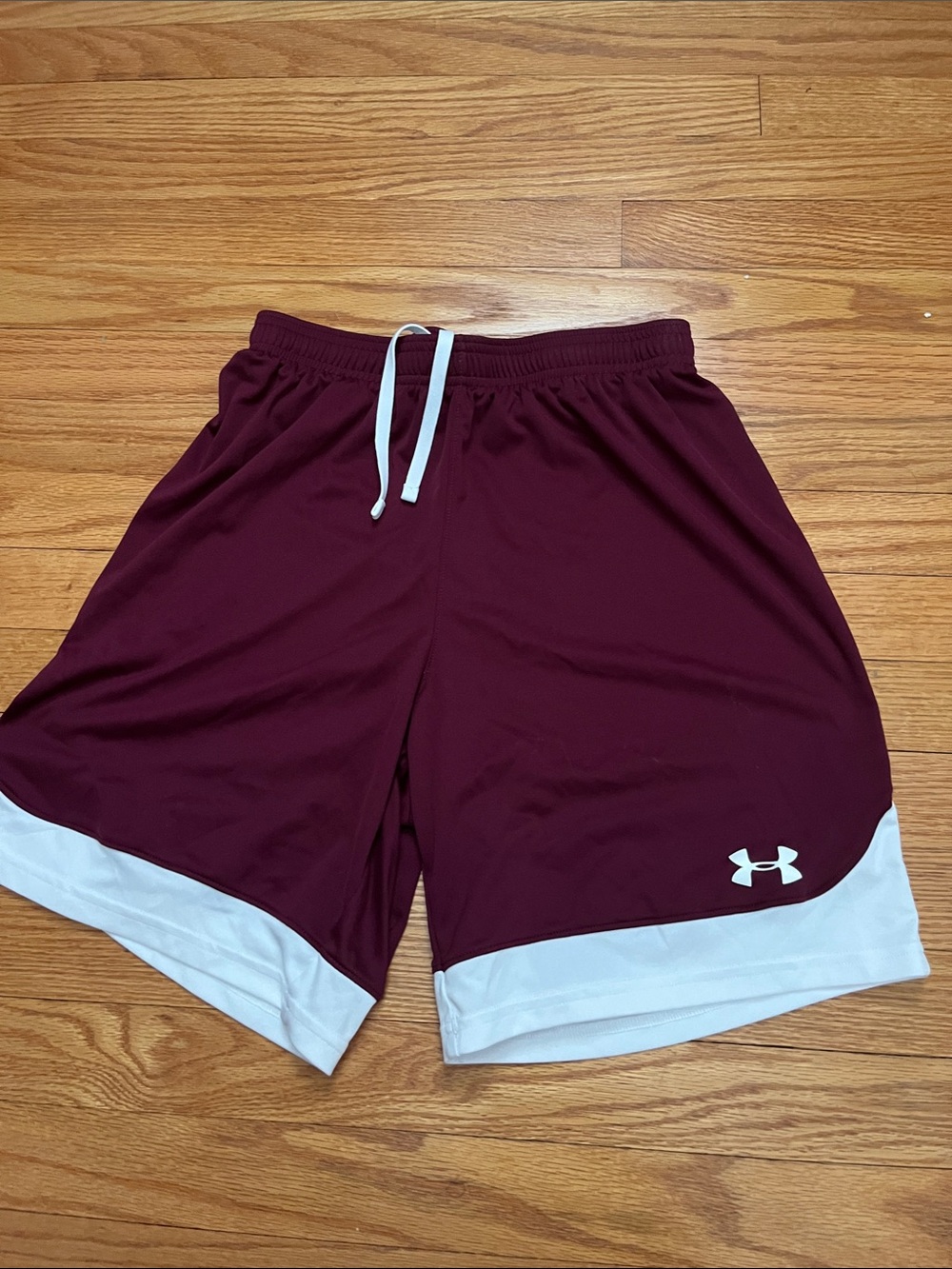 Under Armour Women’s Maroon Athletic Shorts with White Trim